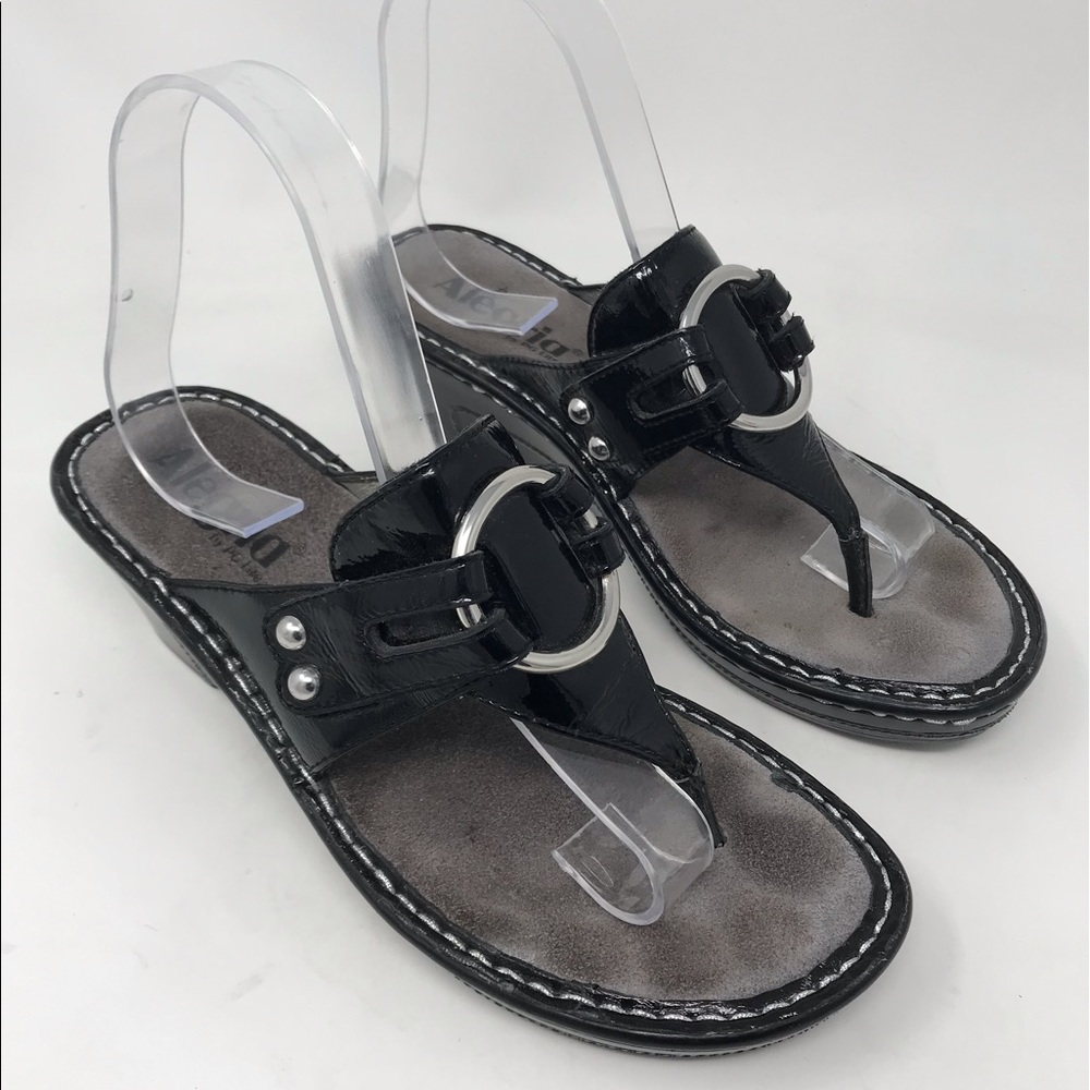 Alegria Comfort Sandals Size EU 37 US 7 Lola Black Patent Heel Women Wedge Shoes